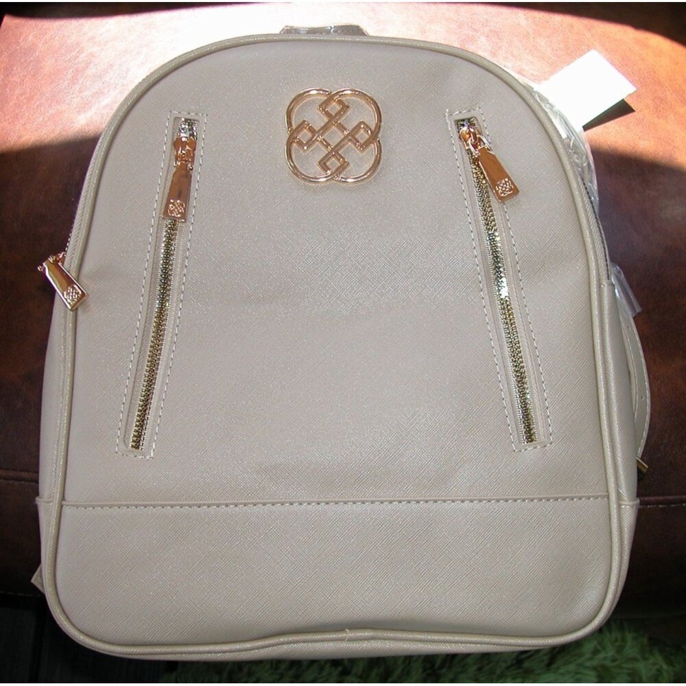 Daisy Fuentes Beige Faux Leather Backpack With Gold Accents